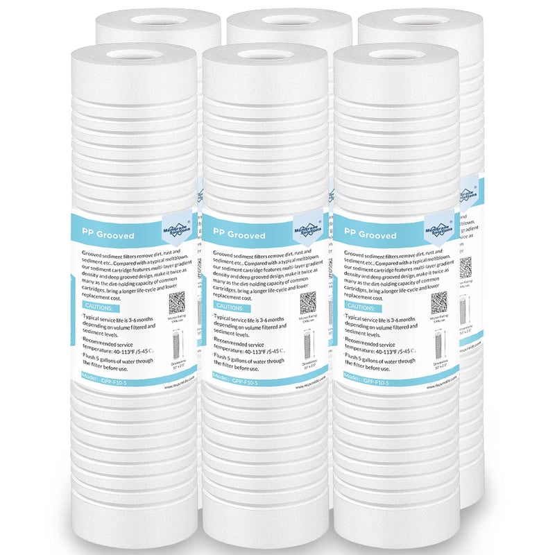 Membrane Solutions  cartridge فلتر مياه ترسيب مجوف من حلول الغشاء (عبوة من 6) ، فلتر مياه منزلي 5 ميكرون بديل عالمي 10"x2.5" لوحدة RO 10 بوصة ، نظام ترشيح تحت الحوض للمنزل - Image 1